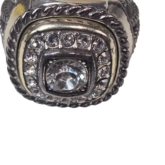 Vintage Brighton Ring Unisex Silver Plated Crystal Square Size 6 Shiny Chunky